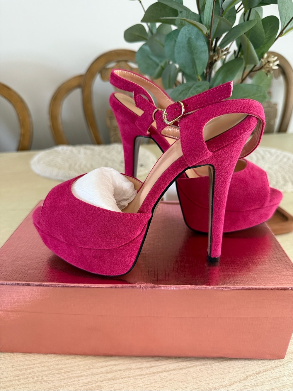 Amazon Hot Pink Suede Platform Stiletto Sandals